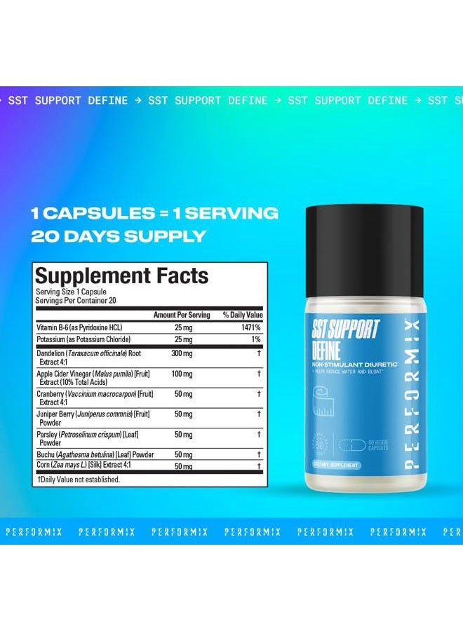 Performix SST دعم تعريف مدر للبول غير المنبه - 60 كبسولة نباتية - تقليل الماء والانتفاخ - دعم صحة المسالك البولية وتنظيف الجسم بالكامل مع مستخلص الهندباء وخل التفاح - Image 3