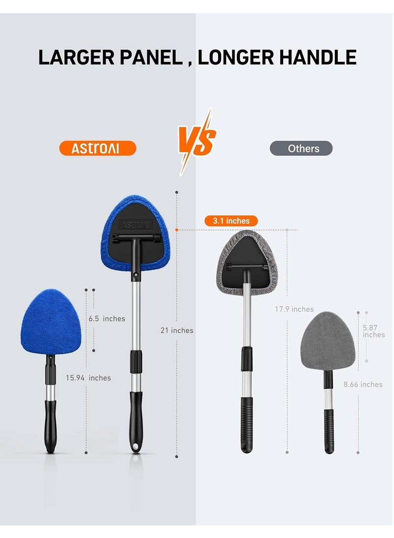 Windshield Cleaner, Microfiber Car Window Cleaner with 4 Reusable and Washable Microfiber Pads and Extendable Handle Auto Inside Glass Wiper Kit (Blue) - Image 2