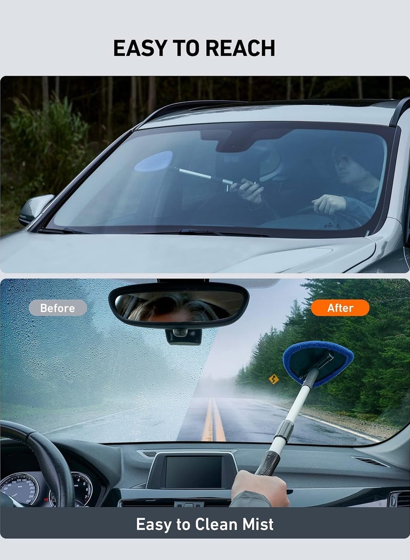 Windshield Cleaner, Microfiber Car Window Cleaner with 4 Reusable and Washable Microfiber Pads and Extendable Handle Auto Inside Glass Wiper Kit (Blue) - Image 4