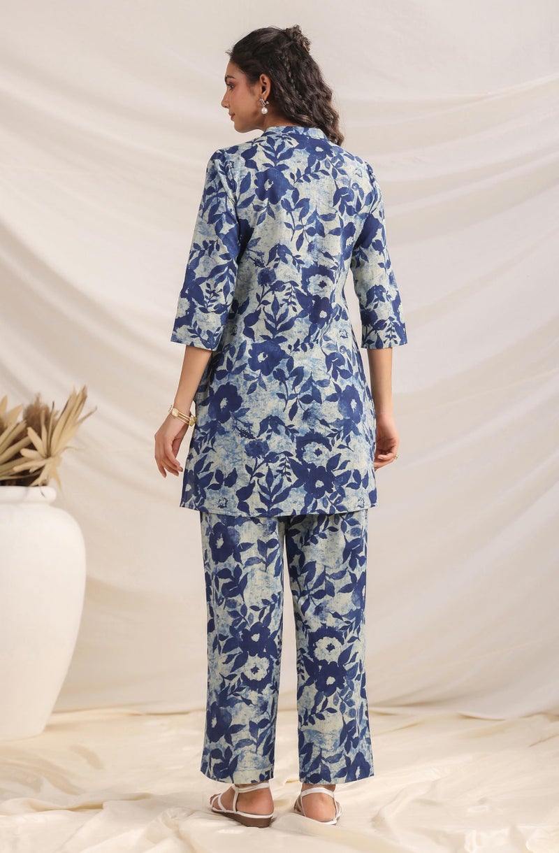 Janasya Women's Plus Size IndigoBlue Pure Cotton Floral A-line Co-ord Set (XLA24CD00284-J1-4XL) - Image 4
