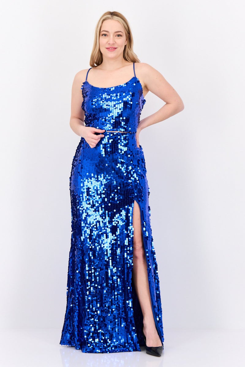 Lulus Women 2 Pcs Sequins Pattern Maxi Dress, Blue - Image 1