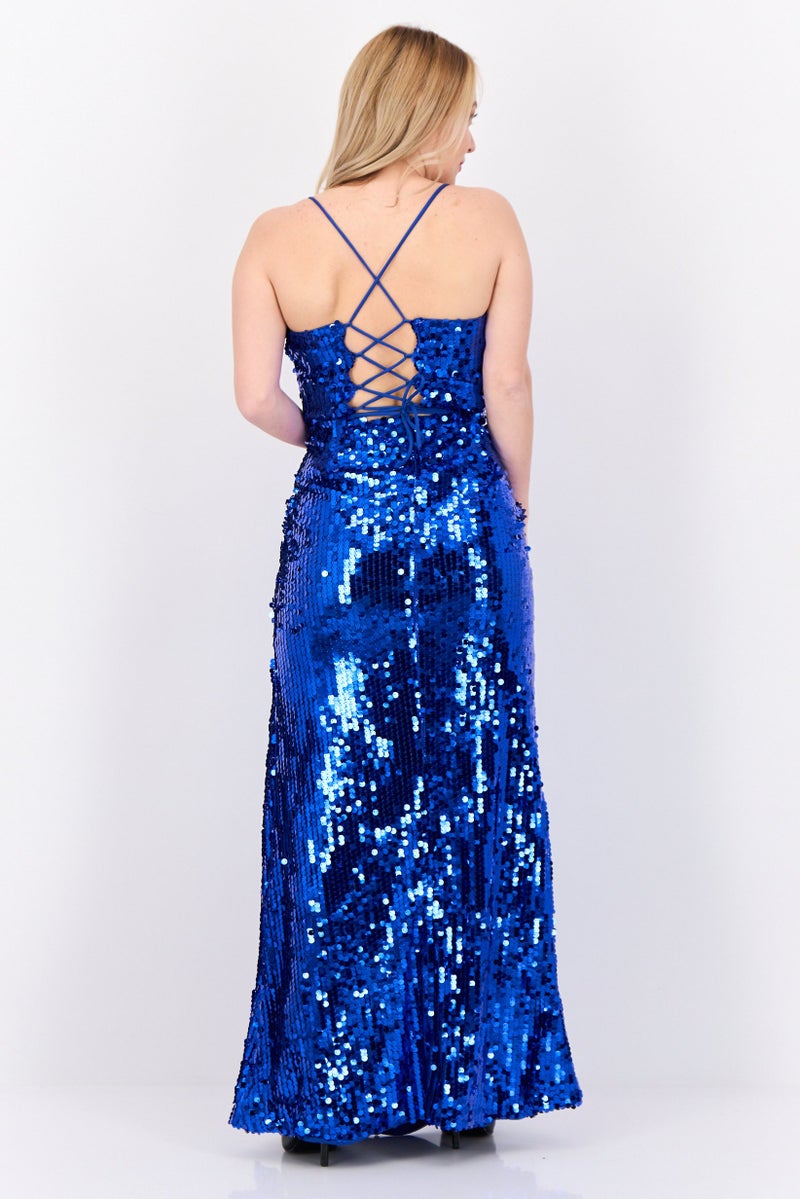 Lulus Women 2 Pcs Sequins Pattern Maxi Dress, Blue - Image 4