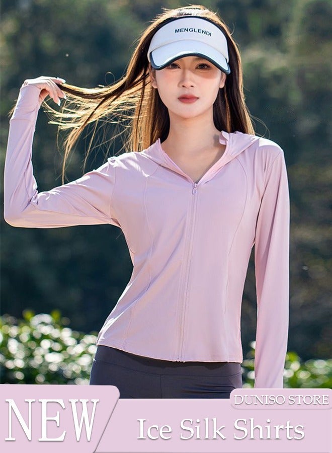 DUNISO Lightweight Sun Protection Clothing For Women, UPF 50+ Long Sleeve Sun Protection Hoodie Shirt, Long Sleeve Ice Silk Hoodie Shirts for Outdoor Climbing Hiking - Image 1
