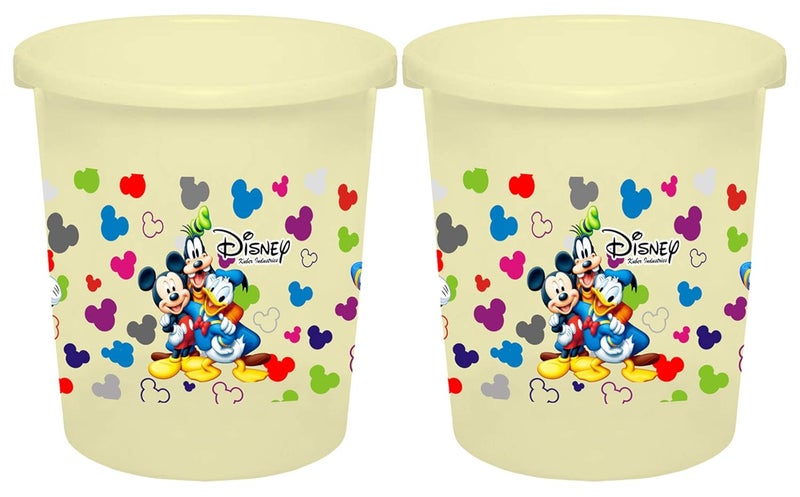 Kuber Industries Disney Team Mickey Print Plastic 2 Pieces DustbinGarbage BinWaste Bin 5 Liters Cream HS_35_KUBMARTS17324 - Image 1