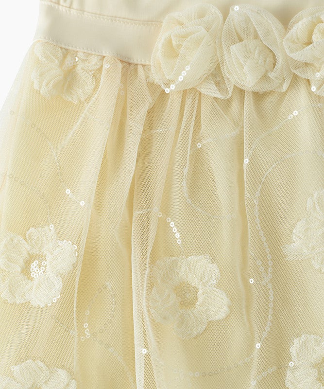 TINY HUG BABY GIRLS FLORAL TEXTURED PARTY DRESS WITH MESH OVERLAY AND WAIST BOW - Image 3