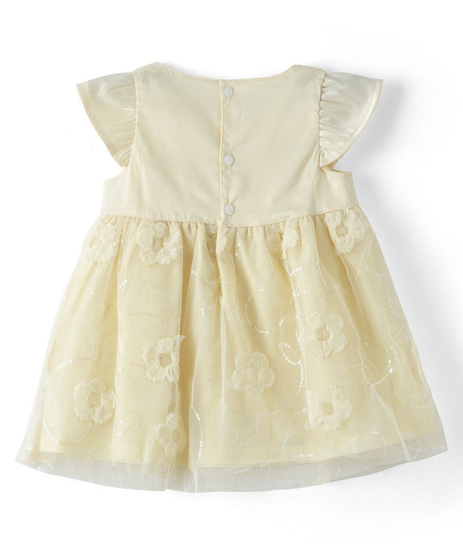 TINY HUG BABY GIRLS FLORAL TEXTURED PARTY DRESS WITH MESH OVERLAY AND WAIST BOW - Image 2
