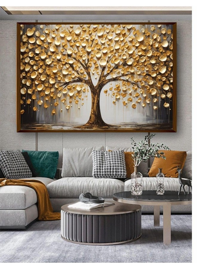 Artsense لوحة فنية قماشية شجرة ذهبية فاخرة من آرتسينس بإطار لغرفة المعيشة، غرفة النوم، القاعة، المكتب، لوحة مؤطرة لتزيين الجدران - 30x40 بوصة - Image 1
