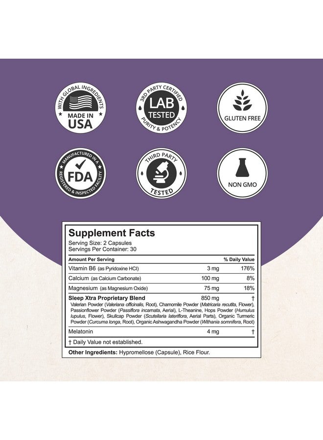 NuBest Sleep Xtra - Supports Healthy Sleep for Adults - Vitamin B6, Melatonin, Ashwagandha, Chamomile, Valerian & More - Non Habit-Forming - 60 Vegan Capsules | 1 Month Supply - Image 2