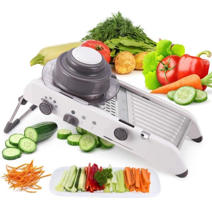 STAINLESS STEEL VEGETABLE SLICER CUTTER GRATER CHOPPER AND DICER SHARP 18 IN 1 FIRM GRIP MULTIPURPOSE MANDOLINE KITCHEN CHOPPER FOR VEGETABLES AND FRUITS WITH DOUBLE ADJUSTABLE BLADES