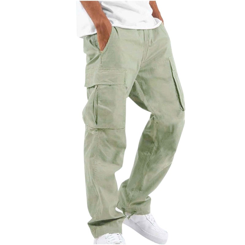 Summer Mens Cargo Pants with Elastic Waist Light green 