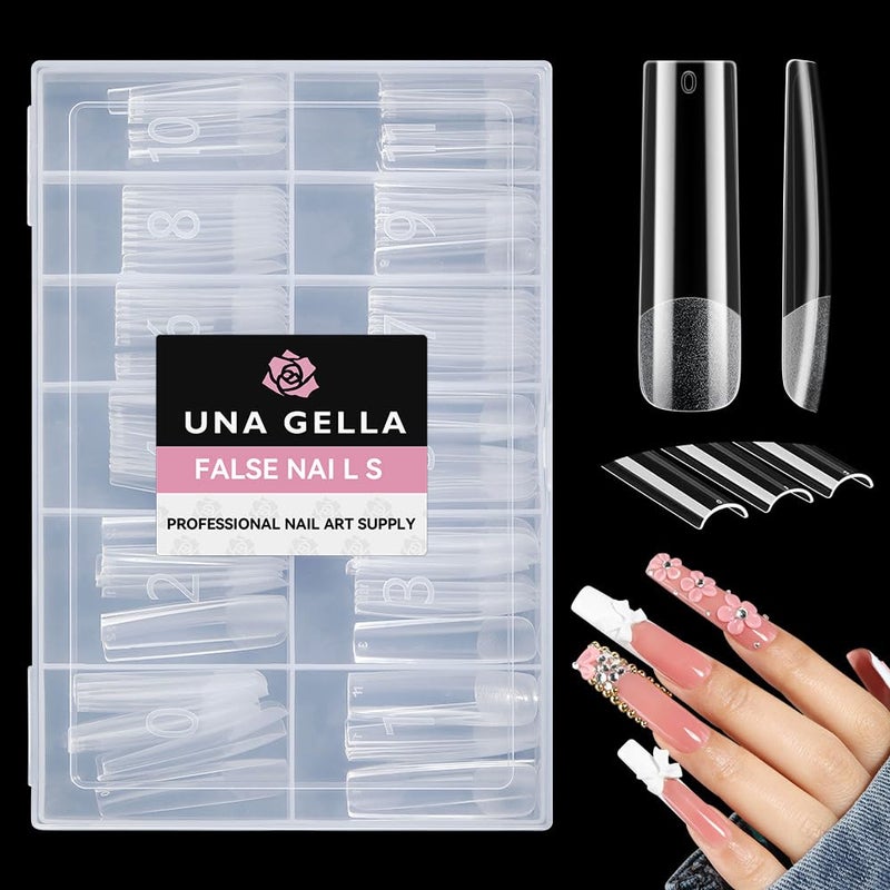 UNA GELLA Long Square Gel Nail Tips XXL: Pre shaped Full Cover Gel Tapered Square Straight Nail Tips 120PCS for Fake False Nails Extensions 12 Sizes DIY Press On Nails No Need File - Image 1