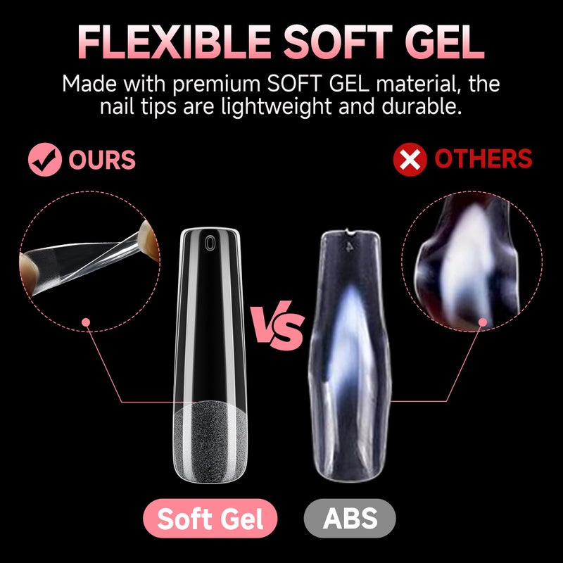 UNA GELLA Long Square Gel Nail Tips XXL: Pre shaped Full Cover Gel Tapered Square Straight Nail Tips 120PCS for Fake False Nails Extensions 12 Sizes DIY Press On Nails No Need File - Image 4