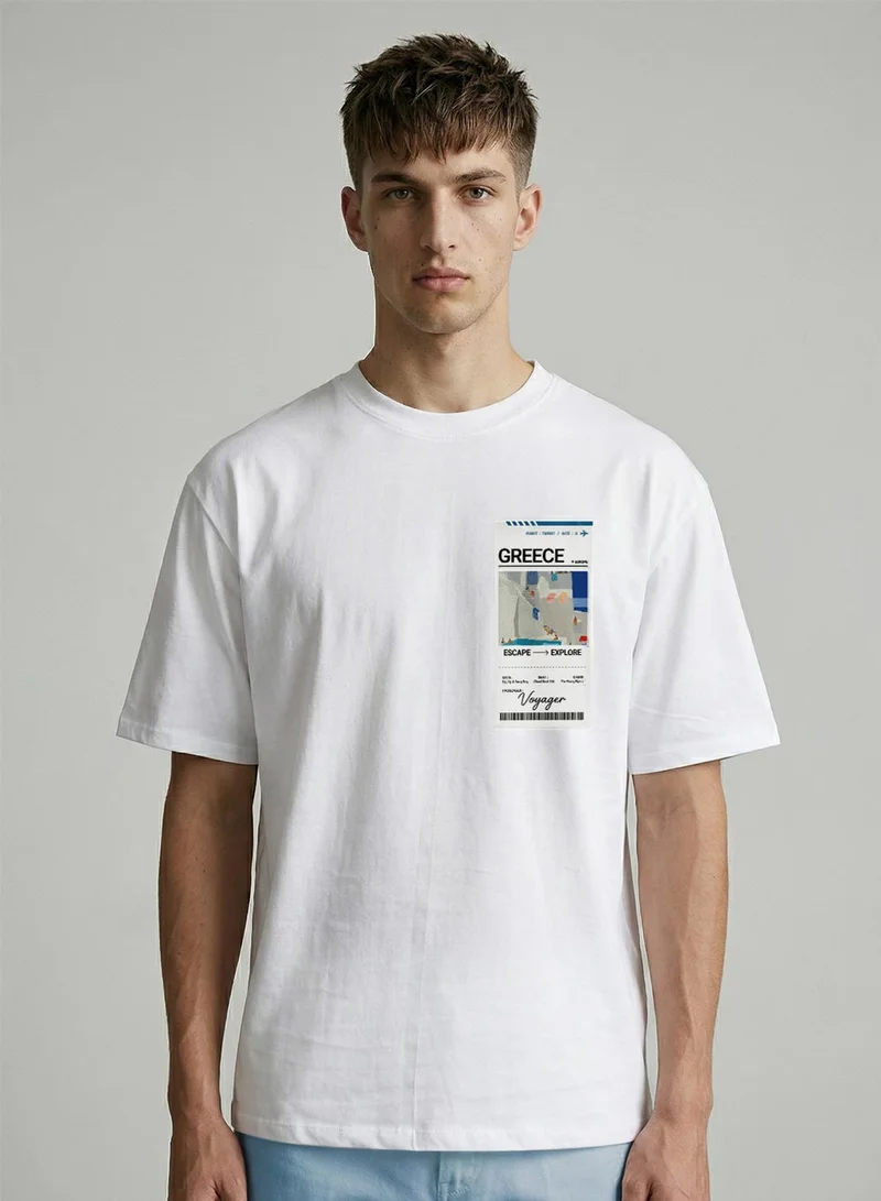 دينيس لينغو White 100% Cotton Printed Regular Fit T-Shirt For Men