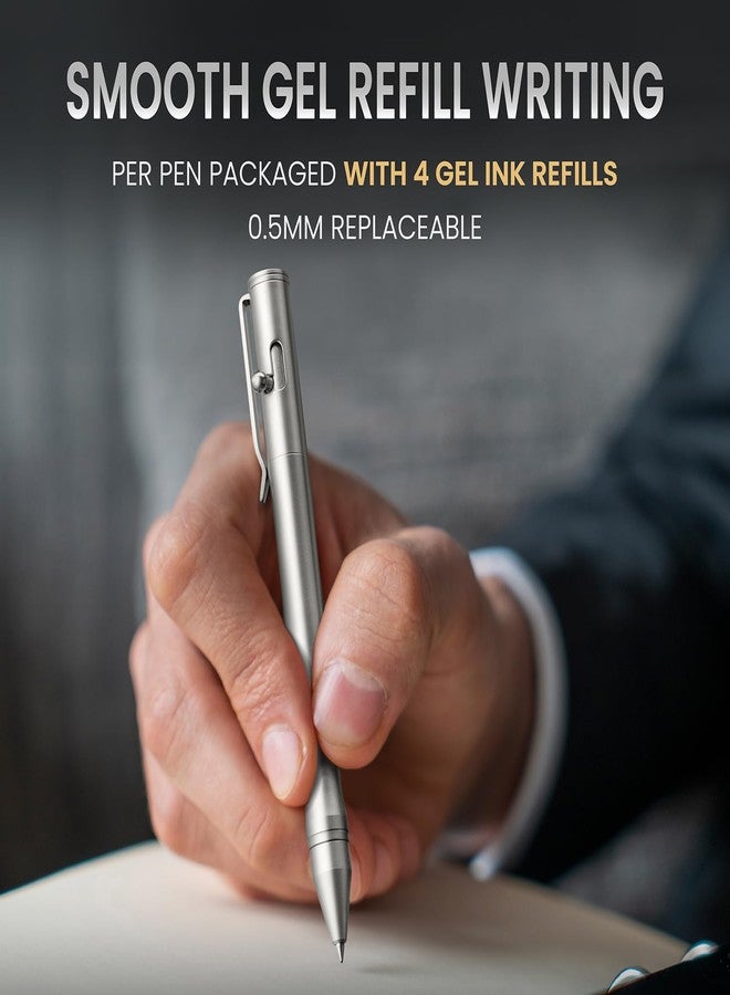 Origin-Joy 1 Pack Stainless Steel Bolt Action Pen Set, Heavy Duty EDC Pocket Gel Tactical Pen With 4 Ballpoint Refills (Sandblasting) - Image 3