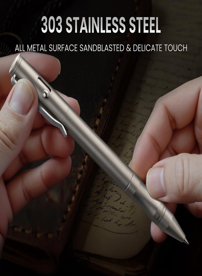 Origin-Joy 1 Pack Stainless Steel Bolt Action Pen Set, Heavy Duty EDC Pocket Gel Tactical Pen With 4 Ballpoint Refills (Sandblasting) - Image 5