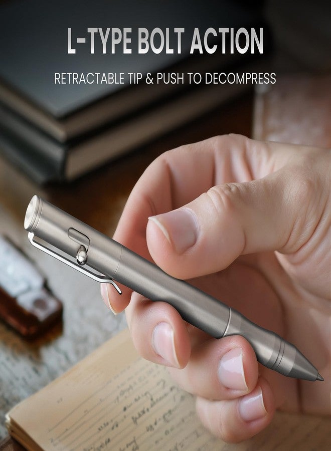 Origin-Joy 1 Pack Stainless Steel Bolt Action Pen Set, Heavy Duty EDC Pocket Gel Tactical Pen With 4 Ballpoint Refills (Sandblasting) - Image 2