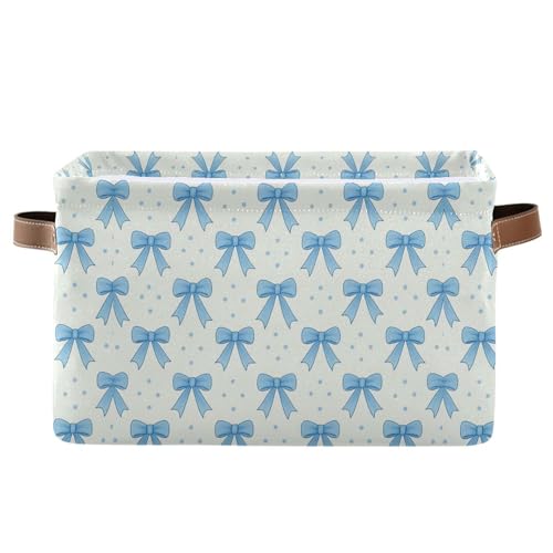 Wamika Blue Bow Storage Basket with Waterproof Liner and PU Handles Coquette Bowknot Storage Bins Boxes 142 Collapsible Decorative Organizer Baskets for Bedroom Closet Office 1 Pack - Image 1