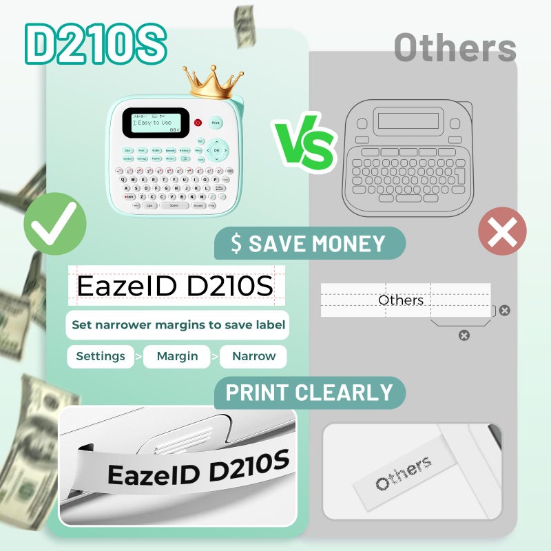 EazeID Label Maker for Kids, Desktop Label Maker Machine Labels-Waterproof, D210S Handheld Labeler Machine with Tape-12mm 0.47 Laminated White, Multiple Symbols for Home Office School Kids Teachers Gifts - Image 3
