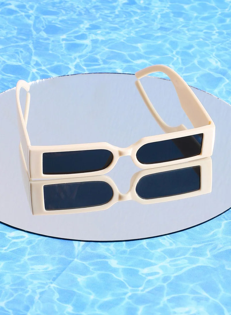 Haute Sauce Beige Rectangular Sunglass
