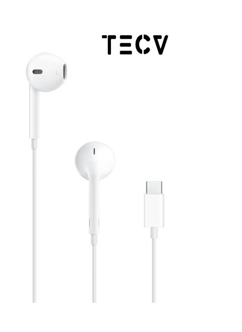 Earbuds with USB C Wired Earbuds with Microphone & Volume Control, In-ear Headphones for iPhone 15 Pro Max, iPad Pro/Air, Samsung (White)