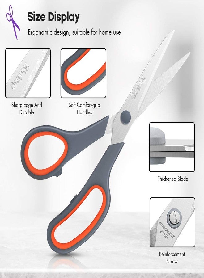 Niutop Scissors Bulk Set of 5-Pack, Niutop 8" Multipurpose Sharp Sewing Craft Fabric Scissors for Office Home High/Middle School Student Office Teacher Art Supplies, Soft Comfort-Grip Right/Left Handles - Image 3
