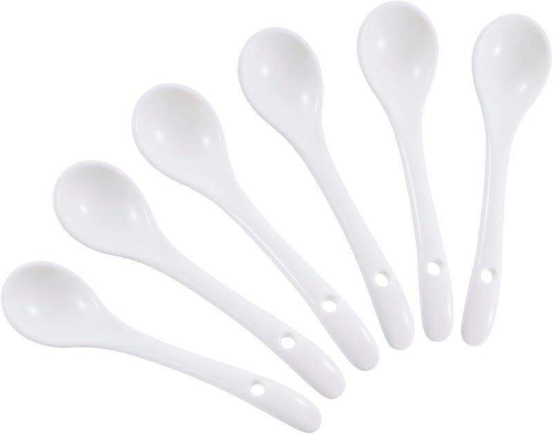 Mosuji 6-Pack Small Porcelain Salt & Spice Spoons, Traditional White Condiment Spoons – 11cm(4.4inch) - Image 1