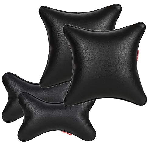AUTOFIT Black Leather Neck Rest Pillow and Cushions for car (Set of 4 Pieces) Universal for All Cars - Image 5
