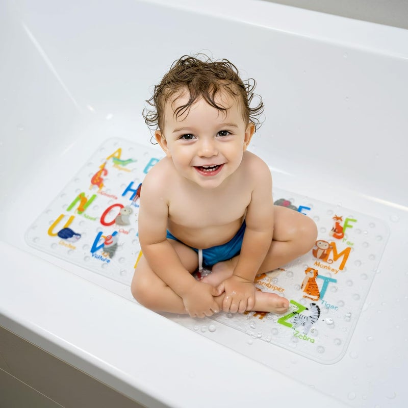 BEEHOMEE Bath Mats for Tub Kids,Baby Toddler - Large Cartoon Non-Slip Bathroom Bathtub Anti-Slip Shower Mats for Floor 35x15,Machine Washable XL Size Bathroom Mats (Alphabet) - Image 2
