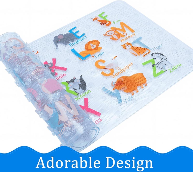 BEEHOMEE Bath Mats for Tub Kids,Baby Toddler - Large Cartoon Non-Slip Bathroom Bathtub Anti-Slip Shower Mats for Floor 35x15,Machine Washable XL Size Bathroom Mats (Alphabet) - Image 3