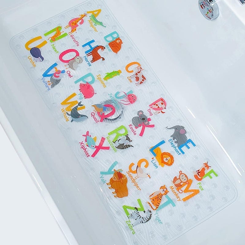 BEEHOMEE Bath Mats for Tub Kids,Baby Toddler - Large Cartoon Non-Slip Bathroom Bathtub Anti-Slip Shower Mats for Floor 35x15,Machine Washable XL Size Bathroom Mats (Alphabet) - Image 1