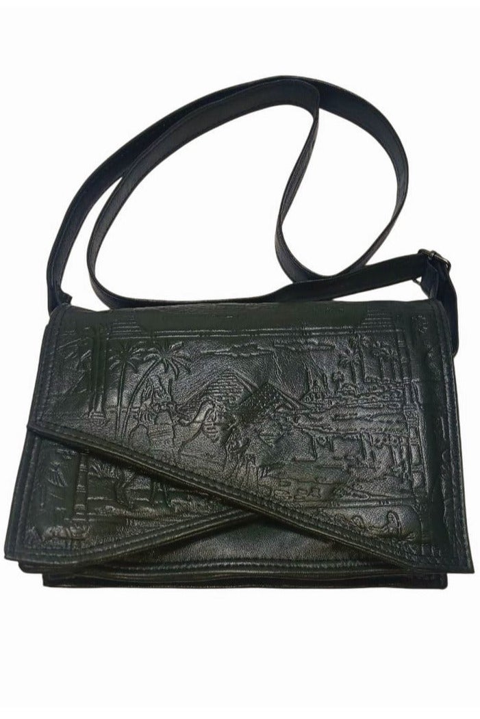 "Genuine Leather Women's Shoulder & Crossbody Bag with Bold Pharaonic Artwork  - Image 1
