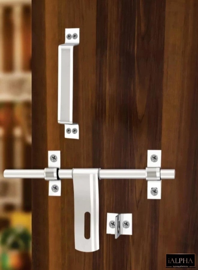 iALPHA® Stainless Steel Door Kit for Single Door/Door Hardware/Door Accessories (16Mm×10 Inch Al-Drop,8 Inch Latch, 7 Inch 2 Handles,7 Inch Tower Bolt and 4 Inch Door Stopper) Silver - Image 2