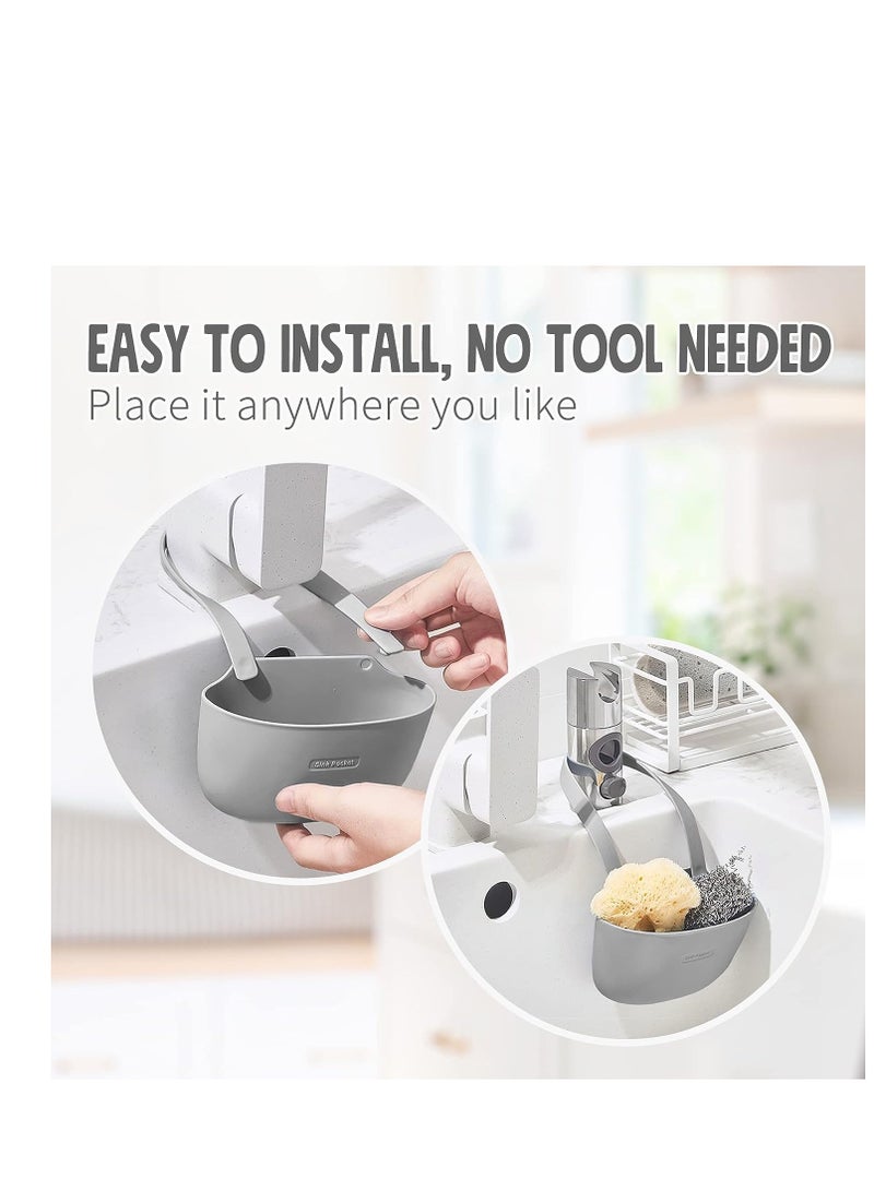 KASTWAVE  holders إسفنجة سيلكون 2 قطعة، سلة تعليق الحوض مصفاة لمغسلة المطبخ، حامل صابون لا حاجة للتثبيت حامل مغسلة المطبخ منظم لمغسلة المطبخ، أخضر وبرتقالي - Image 2