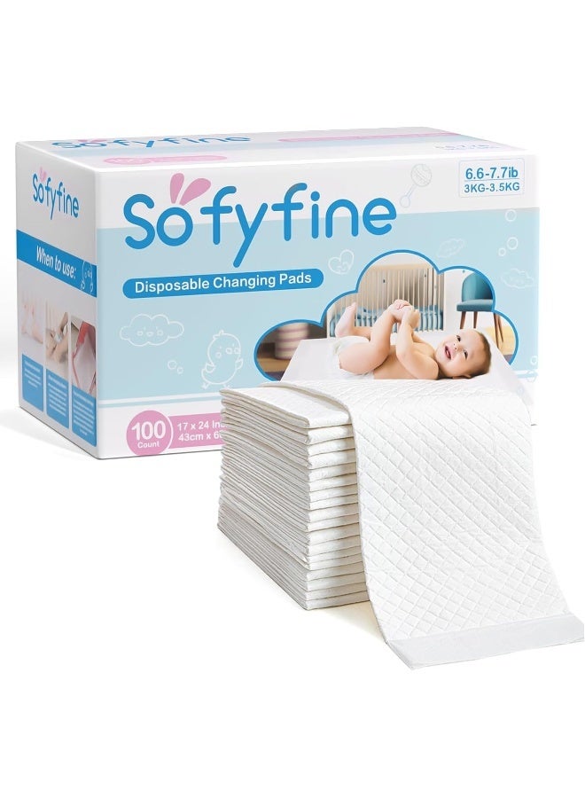 SOFYFINE وسادات تغيير قابلة للتصرف من سوفيفاين للأطفال 17x24 (100 قطعة) ، وسادات تحت الحفاضات عالية الامتصاص لطاولة التغيير ، وسادة مقاومة للماء للأطفال الصغار - Image 1
