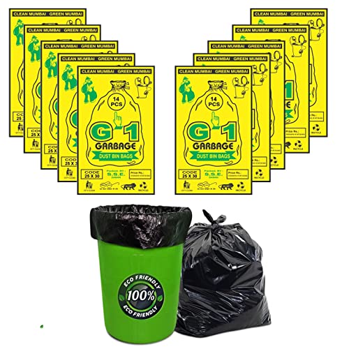 G1 G 1 Garbage Bags | 25 X 30 Inches | Large | 140 Bags | 10 packs| Dustbin Bag | Trash Bag | Black Color - Image 1