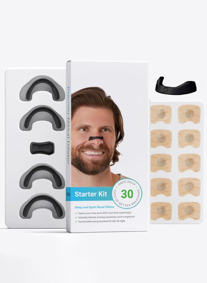 MAOGEDA Breathing Nasal Strip Starter Kit - Boost Oxygen Intake, Reduce Snoring, Improve Sleep Quality - No Medicine or Chemicals, Sweat Resistant, Skin Safe Nasal Strips (Black, 30 Arc) - Image 1