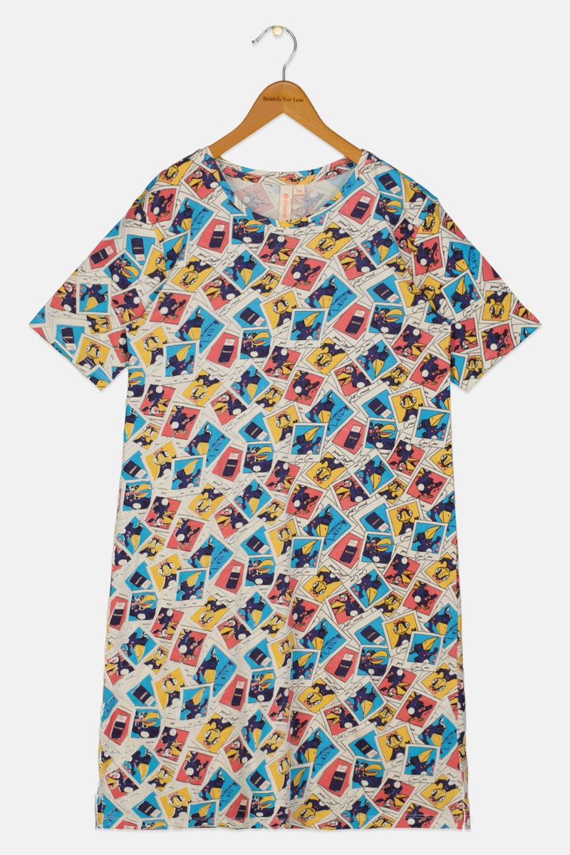 zivame Kids Girl Crew Neck Allover Print Short Sleeve Sleeping Dress, Multicolor - Image 1