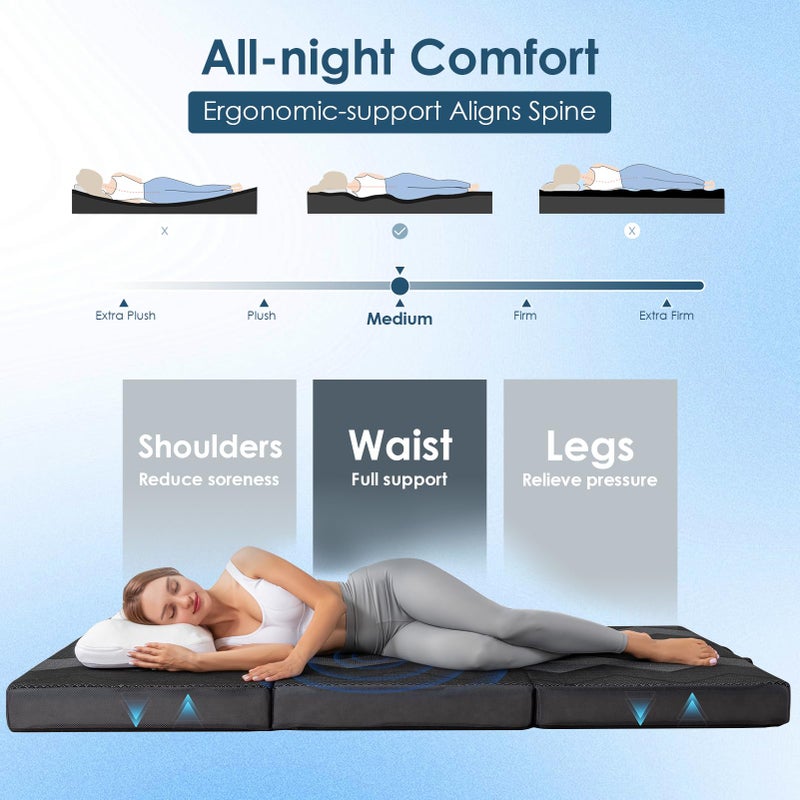 INGEROOM Foldable Mattress Twin - Memory Foam 6 inch Trifold Mattress for Camping, with Portable Handle, Non-Slip Folding Floor Bed Sofa for Guest Travel Yoga, Washable Breathable Cover - Image 5
