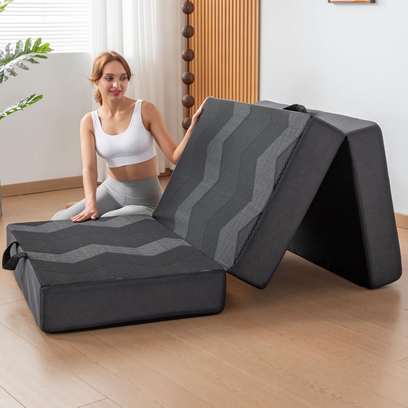 INGEROOM Foldable Mattress Twin - Memory Foam 6 inch Trifold Mattress for Camping, with Portable Handle, Non-Slip Folding Floor Bed Sofa for Guest Travel Yoga, Washable Breathable Cover - Image 1
