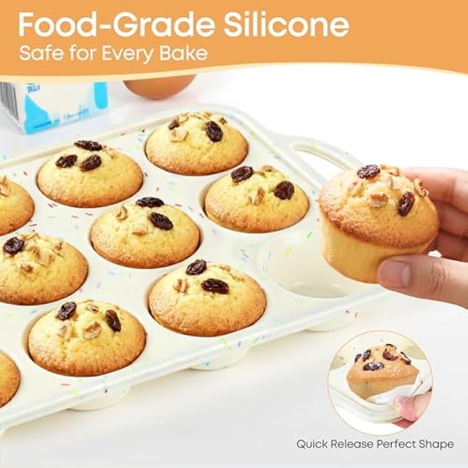 12Cup Silicone Muffin Pan Nonstick Cupcake Baking Tray With Handles Food Grade Silicone Muffin Tin For Baking Egg Bites  Cupcakes - Image 4
