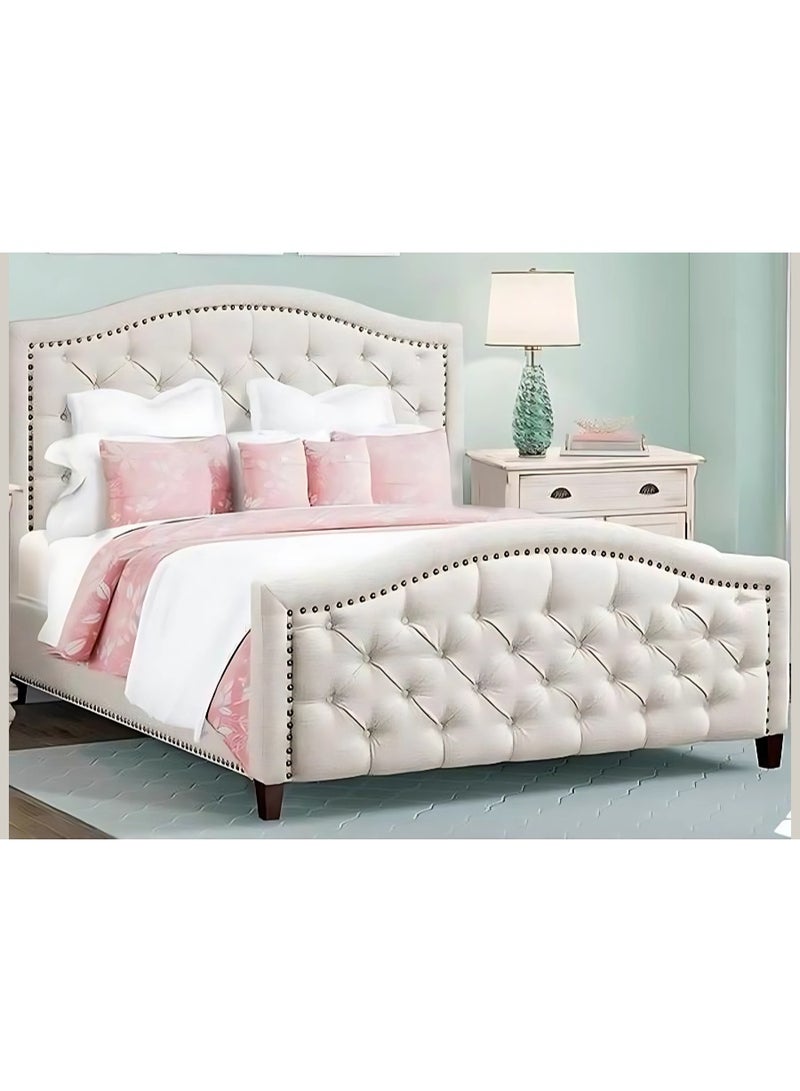 Lean|QUE Bed, Chanel Fabric, Size 150*200*140 cm Beige Color, From Modern Suite - Image 1