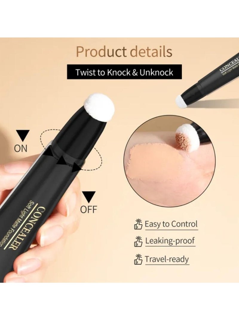 HelloKiss - Concealer Soft Light Matte Foundation Liquid Foundation Makeup Base with Cushion Applicator Natural Lightweight Soft Silky Smooth Creamy Concealer Normal to Oily Skin Instant Age Rewind Eraser 02 - Image 1