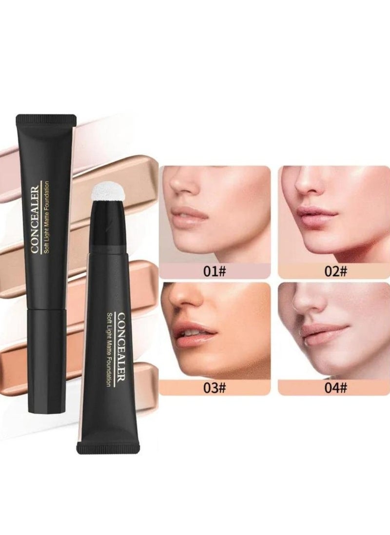 HelloKiss - Concealer Soft Light Matte Foundation Liquid Foundation Makeup Base with Cushion Applicator Natural Lightweight Soft Silky Smooth Creamy Concealer Normal to Oily Skin Instant Age Rewind Eraser 02 - Image 1