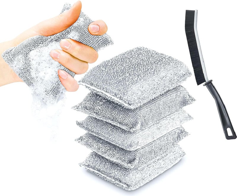 Shuttle Art 6 Pack Non-Scratch Wire Dish Cleaning Pads with Gap Cleaning Brush, Multipurpose Kitchen Sponge Scrubber, Heavy Duty, Non-Scratch - Image 1