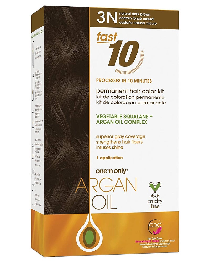 One N Only Argan Oil Fast 10 Permanent Hair Color Kit 3N Natural Dark Brown Gray Hair Coverage in 10 Minutes Helps Maintain Natural Moisture Balance Advanced MicroPigments for Natural Tones