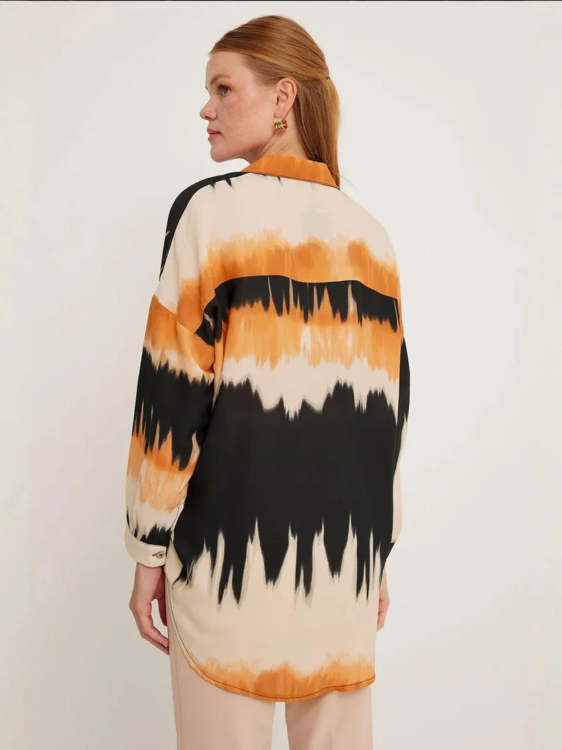 BIG DART BDART Oversized Abstract Weaving Long Sleeve Shirt with Button Closure
