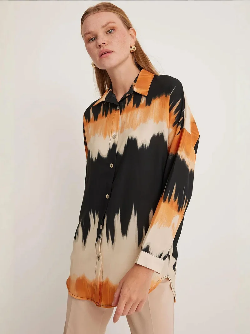 BIG DART BDART Oversized Abstract Weaving Long Sleeve Shirt with Button Closure