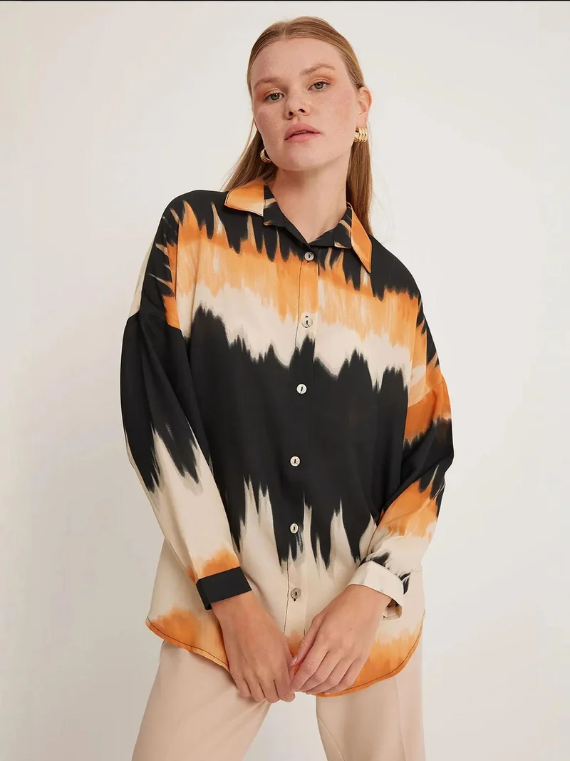 BIG DART BDART Oversized Abstract Weaving Long Sleeve Shirt with Button Closure