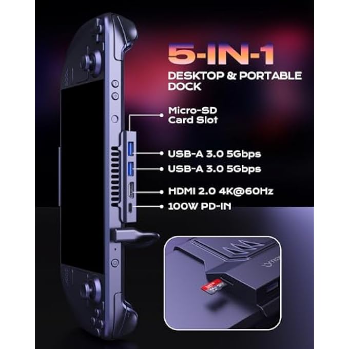 rayihni TRAVEL STEAM DECK DOCK FOR STEAM DECK/OLED, PORTABLE STAND DESIGN USB C HUB WITH TF CARD SLOT, HDMI 2.0 4K@60HZ DISPLAY, 2*USB-A 3.0, USB-C PD 100W MAX, STEAM DECK STAND BASE ACCESSORIES - Image 3