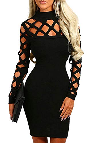 AMiERY Women's Hollow Out Cocktail Clubwear Bandage Evening Party Bodycon Dress Black M - Image 1